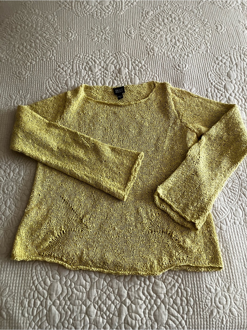 VTG Eileen Fisher Yellow Open-Weave Crewneck Sweater